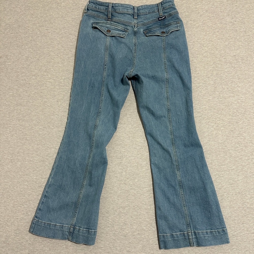 Wrangler Retro High Rise Trouser Flare Jeans Womens 30x30 Medium Wash Blue Denim - Picture 2 of 14